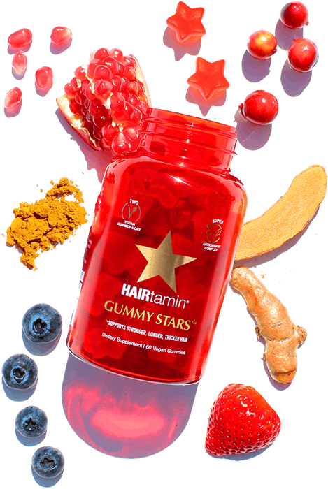 gummy stars bottle surrounded by fresh ingredients