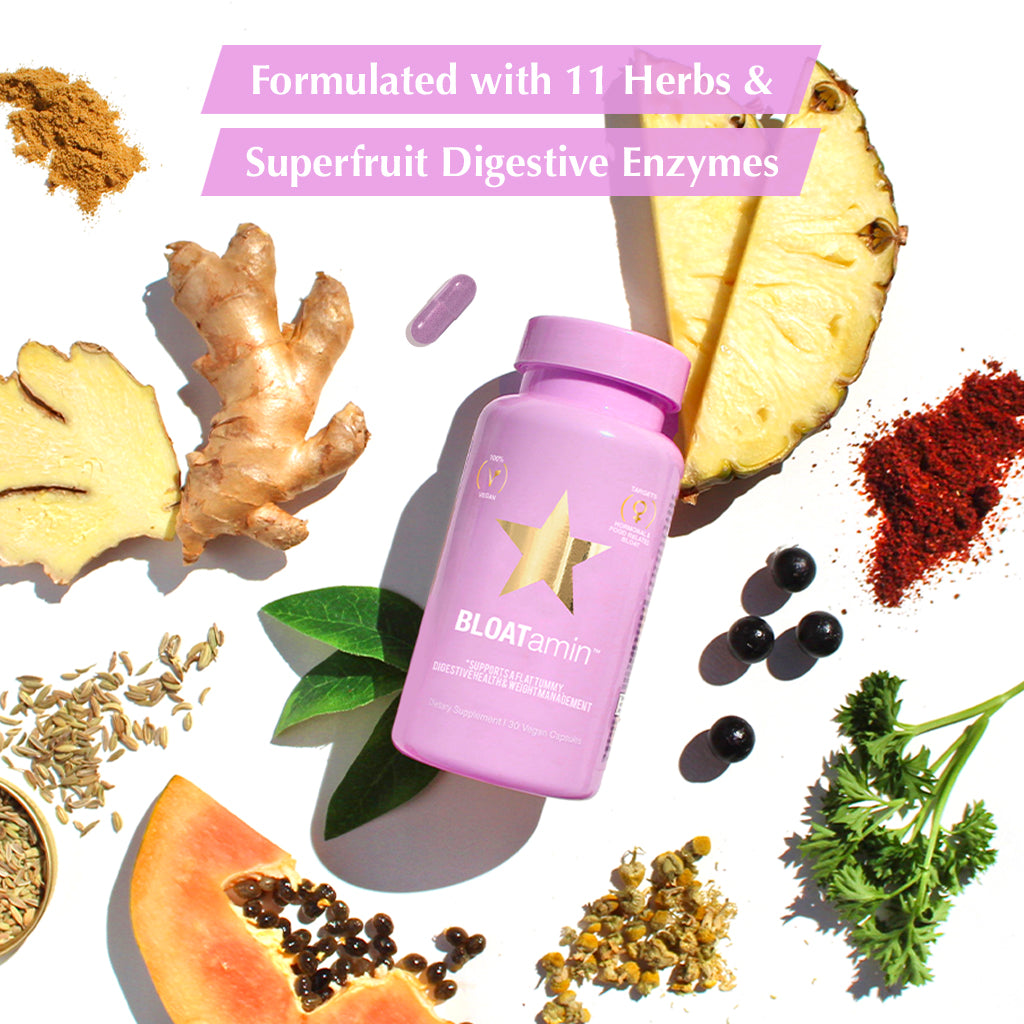 bloatamin vitamin is formulated with 11 herbs and superfruit digestive enzymes