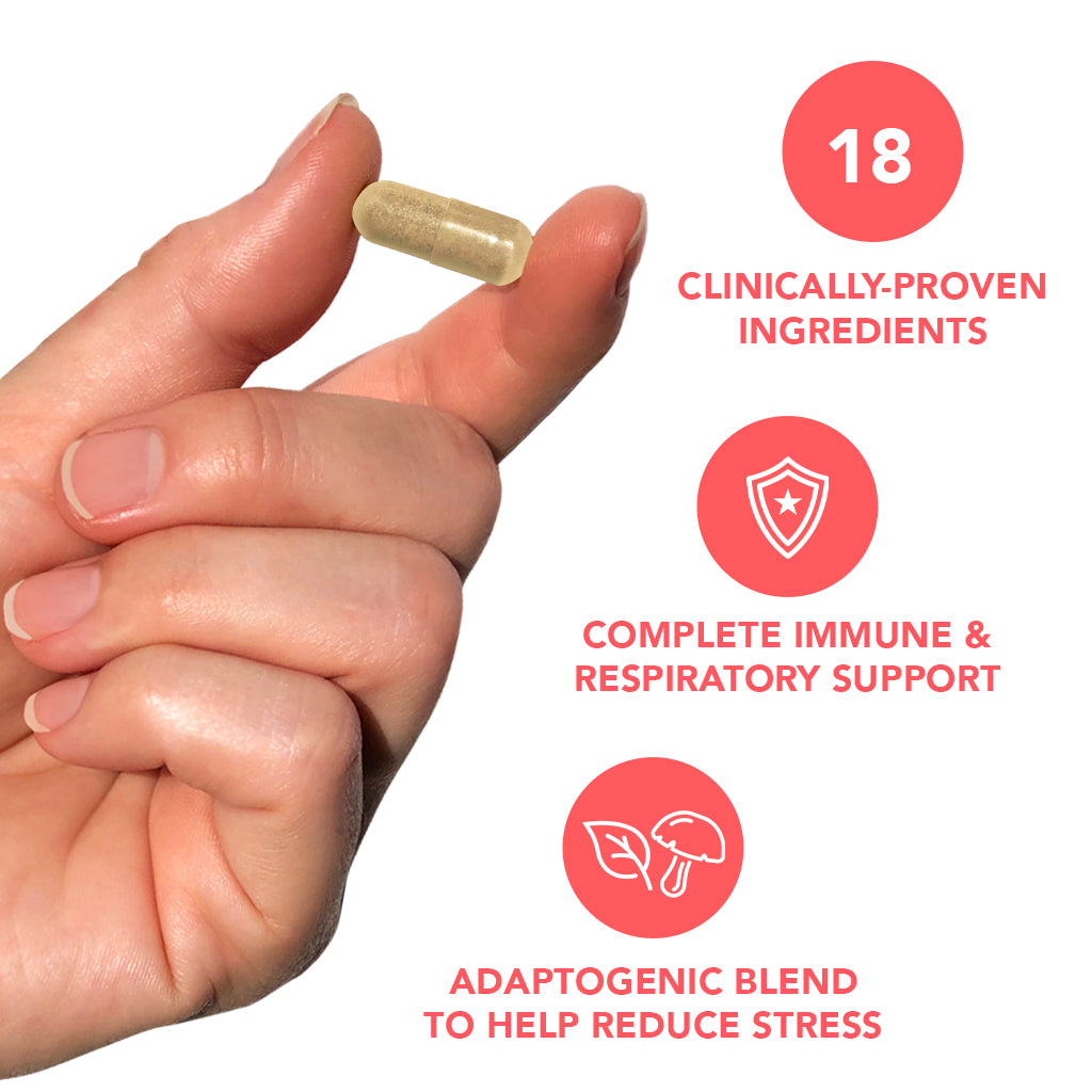18 Clinically Proven Ingredients, Complete immune & respiratory support, Adaptogenic blend to help reduce stress