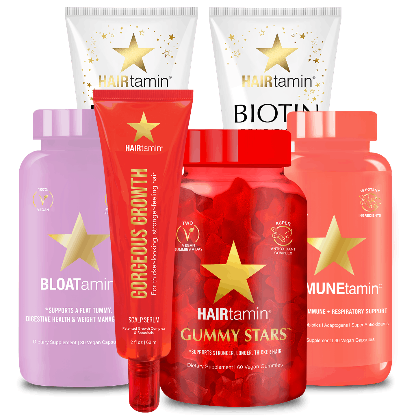 BLOATamin, Scalp Serum, IMMUNEtamin, Gummy Stars, Biotin Shampoo and Conditioner