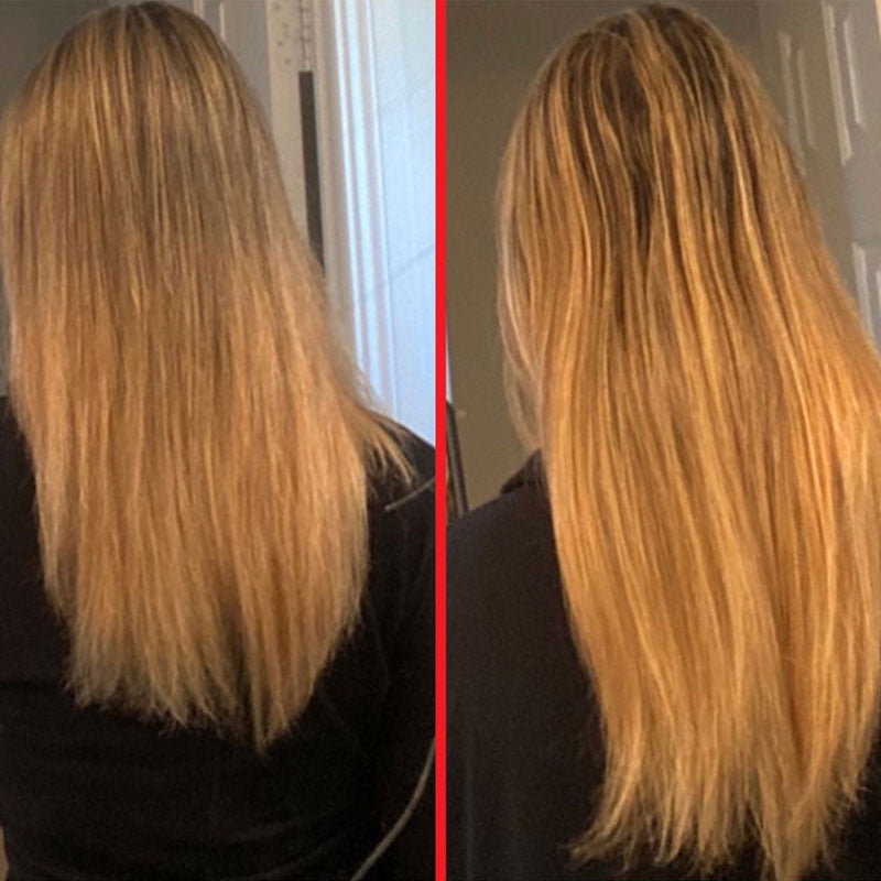 customer before and after photo of hair length