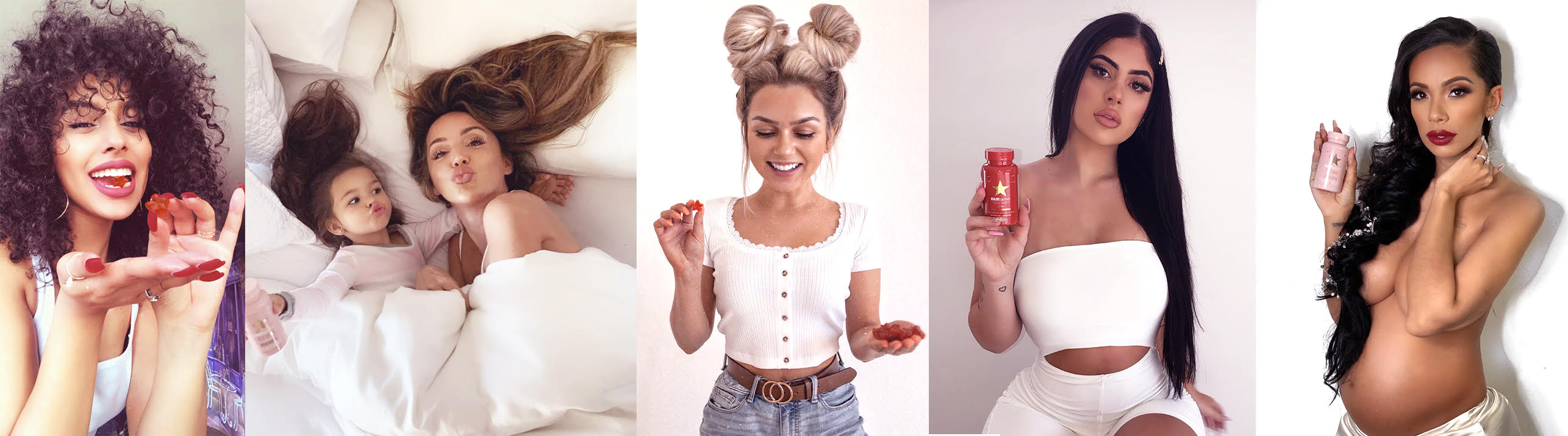 Collage of customers holding gummy stars and advanced formula bottles - desktop