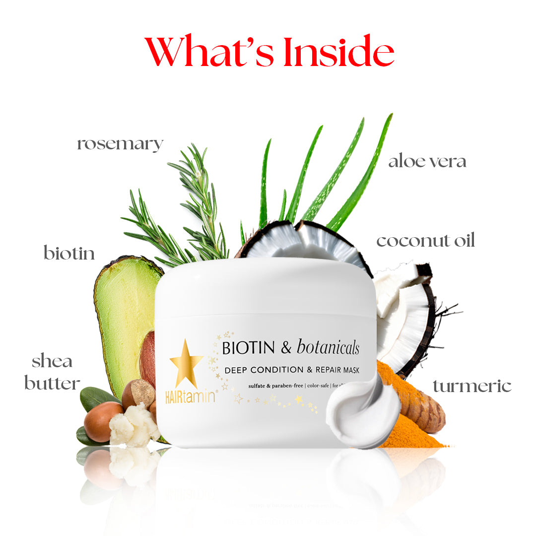 What's Inside: rosemary, biotin, turmeric, shea butter, aloe vera, coconut oil