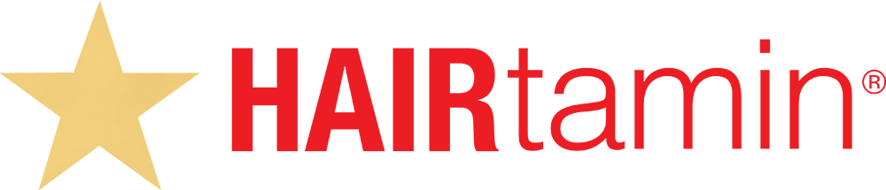 HAIRtamin logo with a gold star on a white background