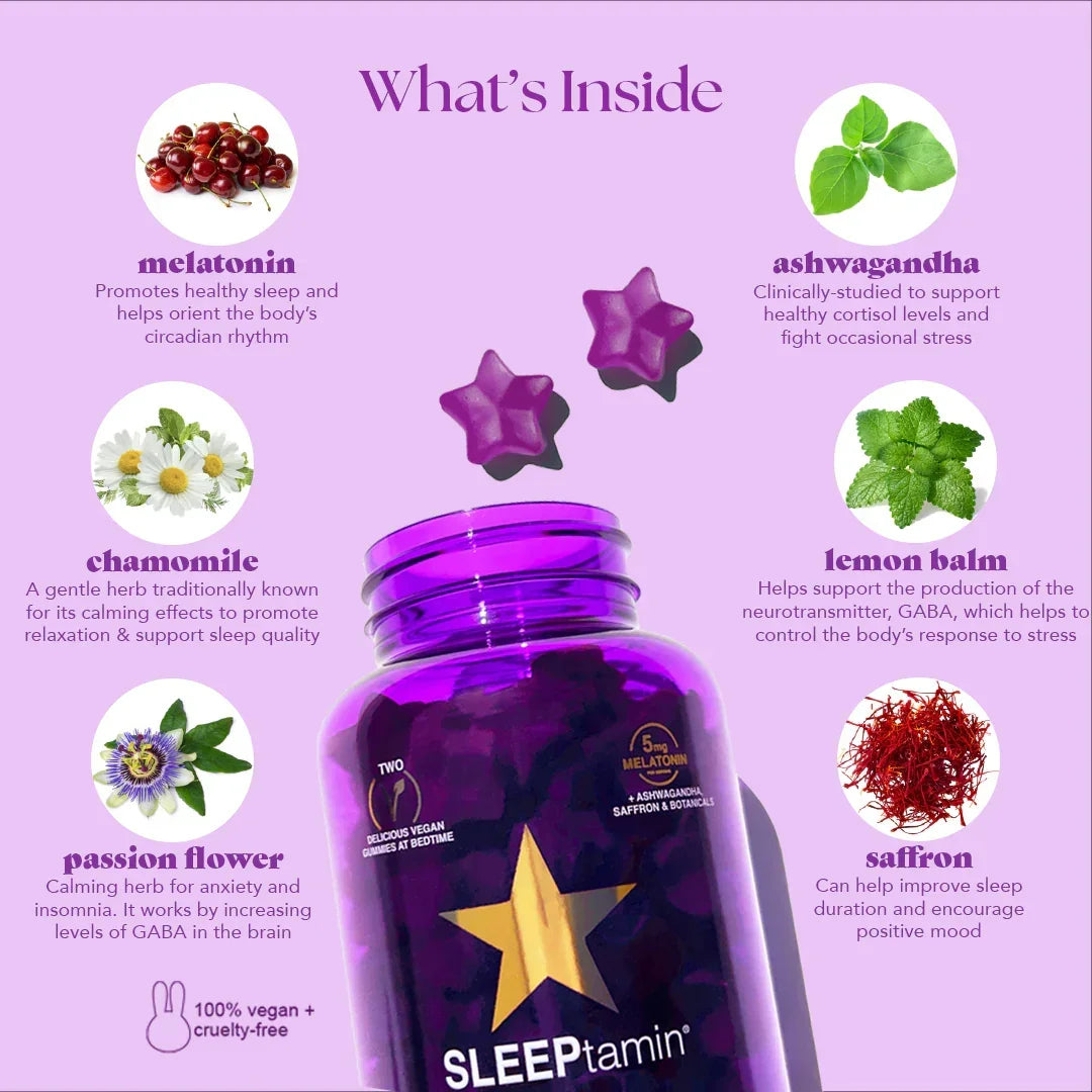 What's Inside: melatonin, chamomile, passion flower, ashwagandha, lemon balm, saffron