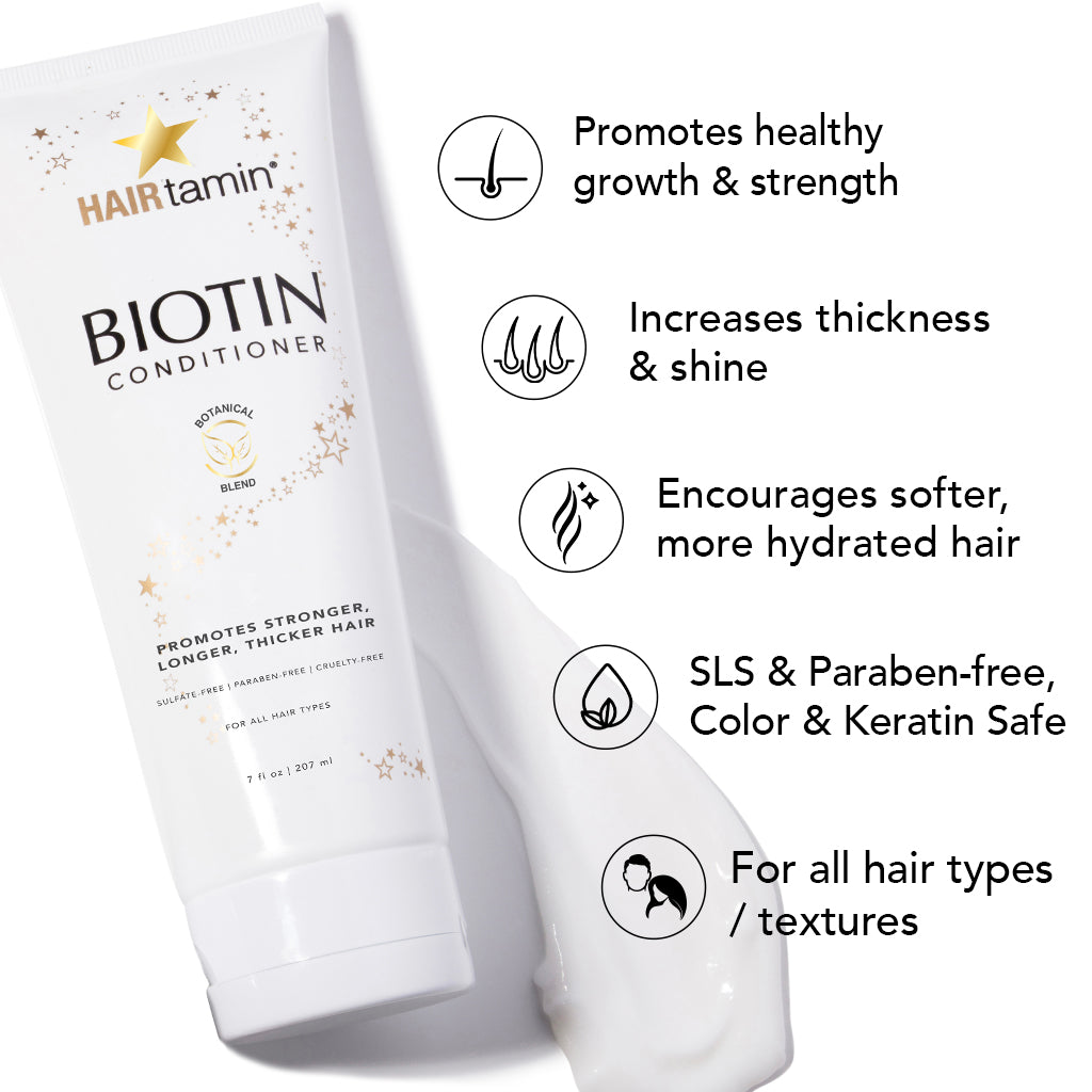 Promotes healthy growth & strength, Increases thickness & shine, Encourages softer, more hydrated hair,SLS & Paraben-free, color & Keratin Safe, For all hair types/textures