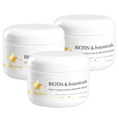 3 Pack Biotin & botanicals deep condition and repair hair mask container