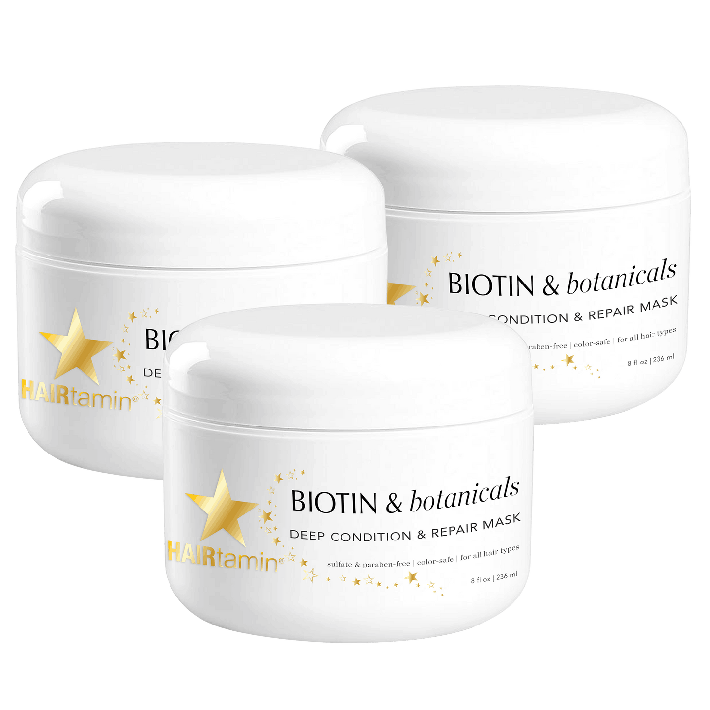 3 Pack - Biotin & botanicals deep condition and repair hair mask container