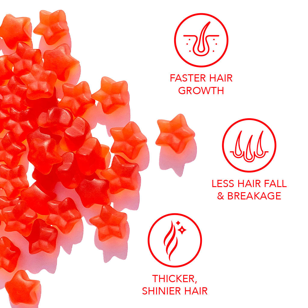 Gummy stars benefits faster hair growth, less hair fall & breakage and thicker, shinier hair