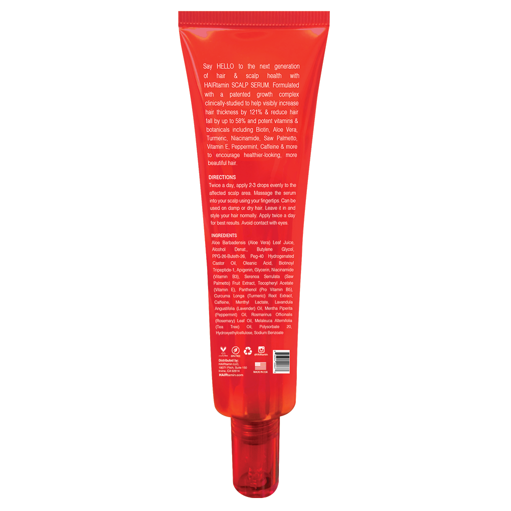 scalp serum back of tube showing directions and ingredients