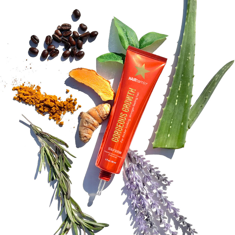serum tube surrounded by fresh ingredients